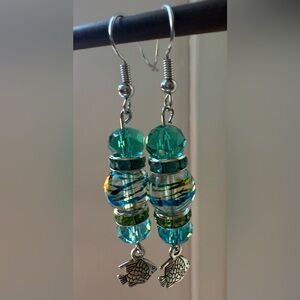 Aqua and Silver Fish Charm Earrings